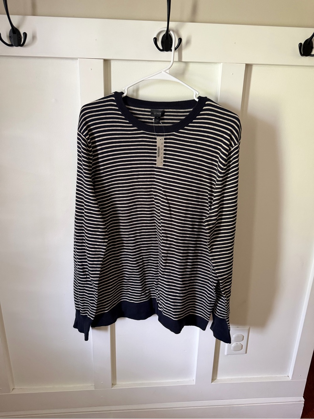 NWT Men’s Navy and White Striped Crewneck Sweater
